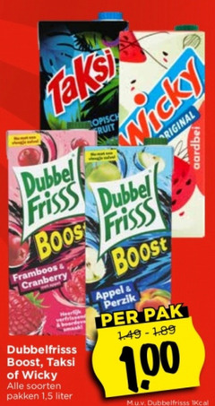  dubbel wicky fruit frisss boost framboos cranberry dubbelfrisss taksi soorten pakken 1 5 liter appel perzik pak aardbei 