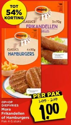  100 classics mora frikandellen hamburgers diepvries pak stuks 