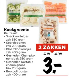  broccoli bloemkool worteltjes sperziebonen 2 200 250 350 400 snack kookgroente zak bloemkoolroosjes gesneden bak kastanje champignons broccoliroosjes zakken 