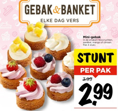  gebak 4 banket dag vers mini smaken bosvruchten aardbei mango citroen pak stuks 3.99 