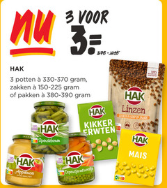  hak groenteconserven 3 100 potten 330-370 zakken pakken linzen soep salade kikker appelmoes sperziebonen doperwtjes wortel mais 