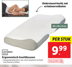  9 30 50 livarno home ergonomisch hoofdkussen hoogwaardige kern visco elastisch schuim memory effect ondersteunt hoofd nek cm stuk lidl.nl 