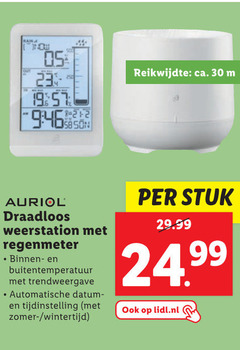  23 30 raina out 19 reikwijdte ca. auriol draadloos weerstation regenmeter binnen buitentemperatuur tijdinstelling zomer wintertijd stuk lidl.nl 