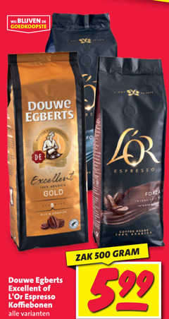  douwe egberts l or koffiebonen 19 99 500 re excellent gold espresso forza intensity coffee beans zak 