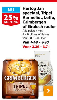  karmeliet hertog jan grimbergen leffe grolsch speciaalbieren blikjes bier 3 16 25 tripel radler pakken liter belgisch belge 8 4 abbaye abdij 1128 rijk kruidig bitter gisting 5 granen grains 