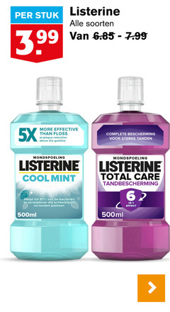  1 stuk 3.99 listerine soorten 5x effective floss at reduction above bescherming tanden mondspoeling cool mint bacterieen verwijderen achterblijven poetsen 500ml total care tandbescherming effect 