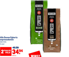  douwe egberts koffiebonen 1 2 20 100 professional espresso medium espressobonen zak kilo halve smooth mild beans arabica dark winst 