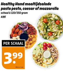  healthy hand maaltijdsalade pasta pesto caesar mozzarella schaal 320 350 3.99 kilo v.a. 