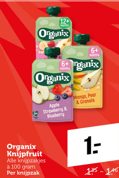  organix goodies babyvoeding 1 100 12 6 apple bio strawberry blueberry knijpfruit knijpzakjes knijpzak mango pearl granola 