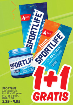  4 pack sportlife longer lasting ca. sugar free freshness intensity smashmint frozn deepmint gums pot 6 9 90 3 