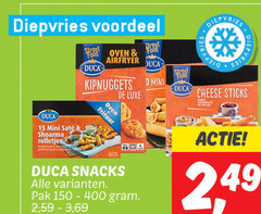  kaassnacks 15 diepvries voordeel duca mini shoarma rolletjes street food oven airfryer prostreet kipnuggets luxe frituur snacks pak 150-400 2 69 cheese sticks diep 