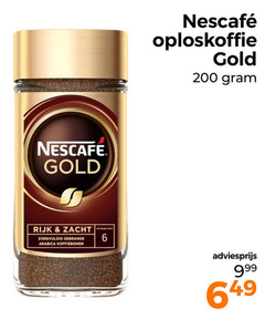  nescafe oploskoffie 6 200 gold rijk zacht zorgvuldig gebrande arabica koffiebonen intensiteit 