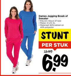  40 60 dames jogging broek sweater kleuren blauw roze maten xl materiaal katoen polyester stuk 