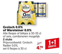  warsteiner grolsch alcoholvrij bier 1 2 6 30 1615 0.0 radler citroen blikjes combineren stuks 