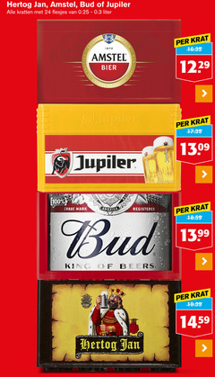  hertog jan bud jupiler amstel krat bier 24 100 1870 kratten 0.25 liter bieren traditie brewed with trade frica paul america king beers 