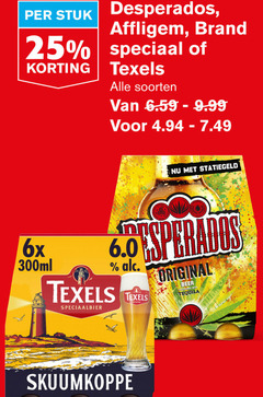  desperados affligem brand texels speciaalbieren 25 stuk soorten 6x 300ml speciaalbier original beer flavoured with tequila skuumkoppe 