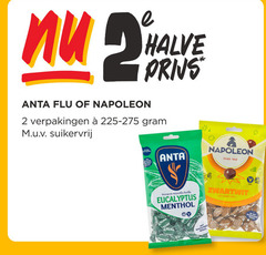  2 halve anta napoleon suikervrij verzorgende pastilles eucalyptus menthol zwartwit cote wikkel 