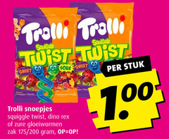  trolli twist sweet co sour snoepjes dino rex zure gloeiwormen zak 200 stuk 