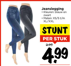  jeanslegging kleuren blauw zwart maten xl xxl stuk 