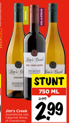  witte wijn rode 18 750 jaar alcohol droog cr chardonnay creek australische cabernet shiraz ml 3.99 stevig 