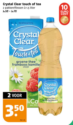  crystal clear fruitdrank 2 10 100 350 touch tea pakken flessen liter koolzuurvrij groene thee framboos kamille base kca appel cd cent 