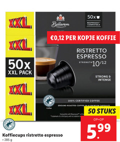  bellarom koffiecups 50 100 xxl pack coffee oren nespresso compatible 12 kopje koffie ristretto espresso strength 10 strong intense certified ground roasted aluminium capsules with trademark third party to stuks 5.99 