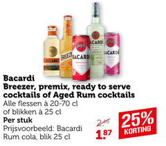  bacardi mixdrank 25 breez mojito breezer premix ready to serve cocktails aged rum flessen 20-70 blikken stuk cola blik 