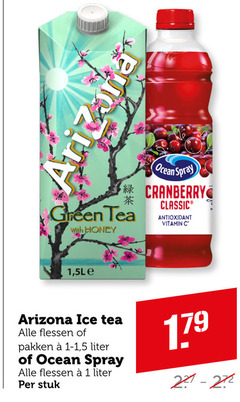  arizona ice tea 1 ocean spray cranberry green with honey classic antioxidant vitamin flessen pakken 5 liter stuk 