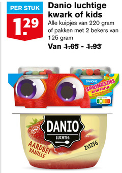  2 stuk danio luchtige kwark kids kuipjes pakken bekers danone toetje aardbeienyoghurt gekleurde chocolade balletjes nutri score aardbei vanille luchtig 