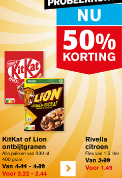  50 330 400 nestle kitkat cereal vollkorn nutri score caramel chocolat karamel chocolade ontbijtgranen pakken rivella citroen fles liter 