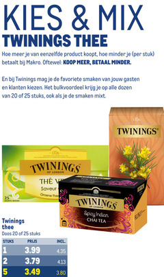  twinings thee 1 20 25 mix eenzelfde koopt minder stuk makro favoriete smaken gasten kiezen dozen stuks sachets builtjes experts tea blending since coffee and company limited london saveur groene by appointment to majesty queen elizabeth ii spicy indian chai doos 3.99 ht 