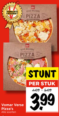  favoriet pizza vers belegde verse soorten stuk 3.99 