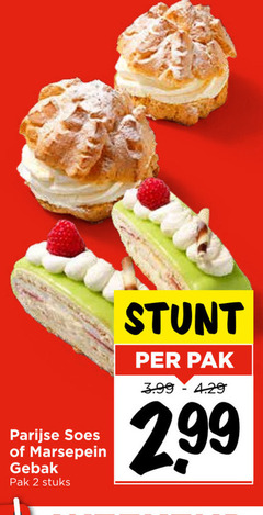  2 parijse soes marsepein gebak pak stuks 3.99 