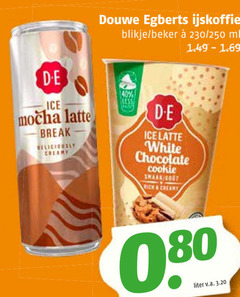  douwe egberts ijskoffie 40 blikje beker 250 ml lice mocha latte break creamy less ice white chocolate cookie gout rick liter v.a. 