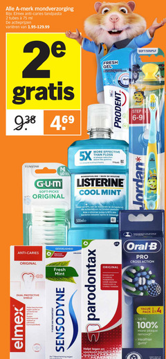  2 50 100 merk mondverzorging elmex anti caries tandpasta tubes ml varieeren soft fresh gel frisse muntsmaak adem sip prodent 5x effective floss at reduction above use brushing sunstar picks original pick mondspoeling bain bouche listerine cool mint dual protective shield beschermen versterkt glazuur clinically proven bacterieen verwijderen achterblijven tanden poetsen aide des le 4in1 step jordan guaranteed with all oralb gsk oral b pro cross action 1e tandartsen sensodyne bloedend tandvlees gevoeligheid improved dagelijkse fluoride gezond 24 7 bescherming 1x4 pack up to removal healthier gums plastica learn 