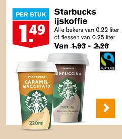  starbucks ijskoffie stuk bekers liter flessen 0.25 fairtrade caramel macchiato cappuccino chilled coffee bold espresso creamy milk hints cocoa 