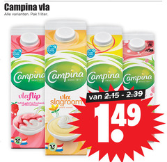  campina vla 1 pak liter planet proof vlaflip halfvolle yoghurt frambozenvla slagroom vanille 