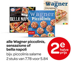  wagner diepvriespizza 2 sensazione bella piccolinis salami napoli salame stuks halve 