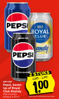  7-up royal club pepsi frisdrank cola 2 24 33 taste origina andy zero sugar seven up shandy soorten blikken stuks 1 00 maximaal 