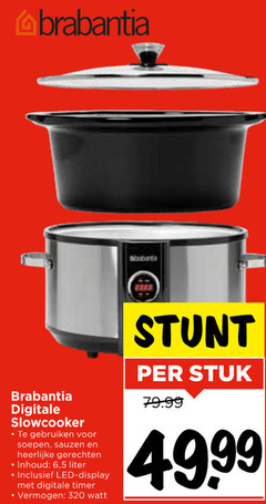  320 brabantia digitale slowcooker gebruiken soepen sauzen gerechten inhoud 6 5 liter led display timer vermogen watt stuk 