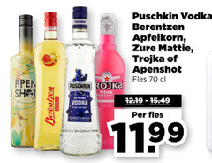  apen shot puschkin vodka berentzen apfelkorn zure mattie trojka apenshot fles 