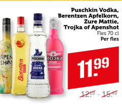  12 apen berentzen puschkin vodka apfelkorn zure mattie trojka apenshot fles 