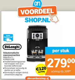  delonghi espressoapparaat 7 120 volautomatische espressomachine magnifica voordeel bedieningspaneel knoppen favoriete koffierecept personaliseer sterkte koffie reinigen uitneembare zetgroep stuk 279 