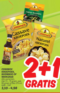  1 2 conimex sajoer boontjes boemboe zoet kruidige vertrouwde since cassave kroepoek wok naturel woksaus teriyaki recyclebare zak pak fles ml 4 3 10 