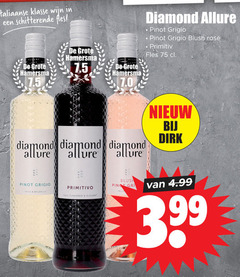  rode wijn witte rose italiaanse klasse fles hamersma diamond allure pinot grigio blush rosee 3.99 fresh balanced primitivo full elegant 