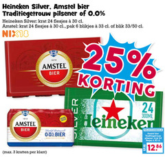  heineken silver amstel blikjes bier krat 3 6 24 25 30 33 1870 traditiegetrouw pilsener 0.0 pak blik 50 nix18 zilver kratten 