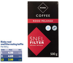  rioba koffie 1 3 12 40 60 500 coffee rood melange snelfiltermaling pak filter arabica robusta stuks 3.99 certified 