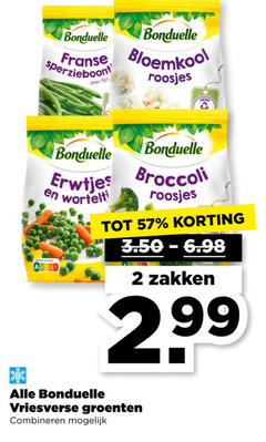  2 bonduelle franse bloemkool fijn roosjes new erwtjes broccoli zakken vriesverse groenten combineren 