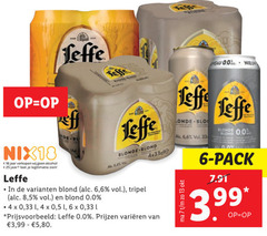  leffe blikjes bier speciaalbieren 1 4 6 7 13 18 25 33 99 nix18 jaar alcohol legitimatie blonde blond tripel 8 5 0.0 l varieeren 3 80 eau pack 