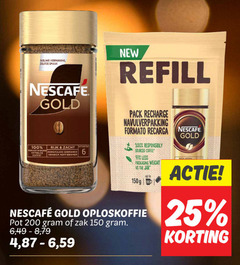  nescafe oploskoffie 6 25 100 150 200 nieuwe new gold rijk zacht pack recharge navulverpakking verantwoord zorgvuldig gebrande geteelde responsibly sourced coffee arabica koffiebonen less packaging weight vs up to pot zak 8 4 